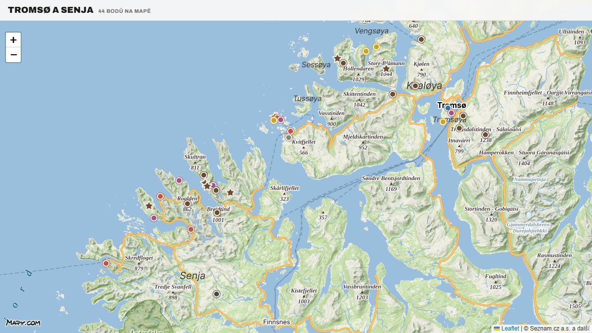 Náhled interaktivní mapy Tromsø a Senja